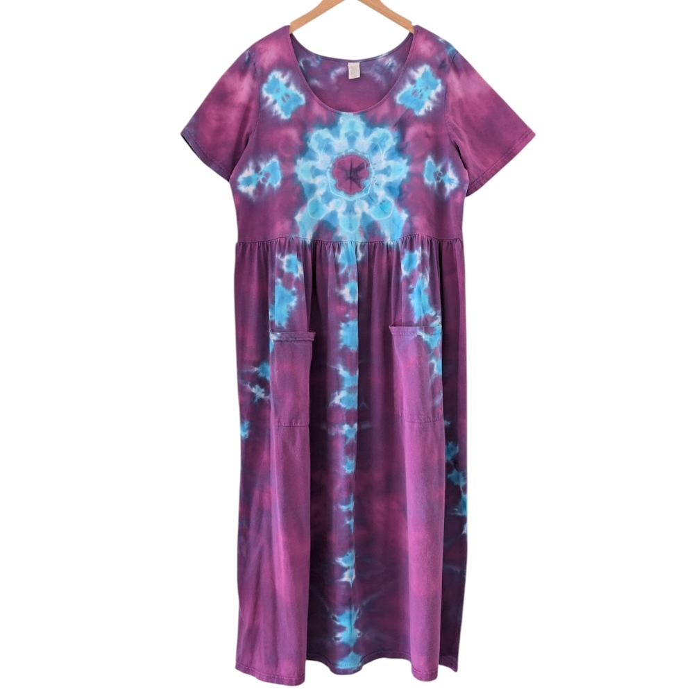 Dharma Trading Company Tie Dye 2 Pocket Farmer Short Sleeve Maxi Dress Size XL
